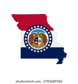 Missouri flag map poster. US state pride wall decor artwork. Patriotic printable digital art. Detailed vector illustration
