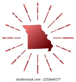 Missouri gradiented sunburst. Map of the US state with colorful star rays. Missouri illustration in digital, technology, internet, network style. Vector illustration.