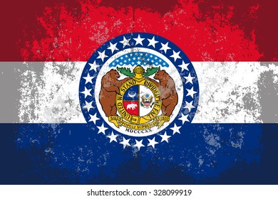 Missouri grunge, old, scratched style state flag