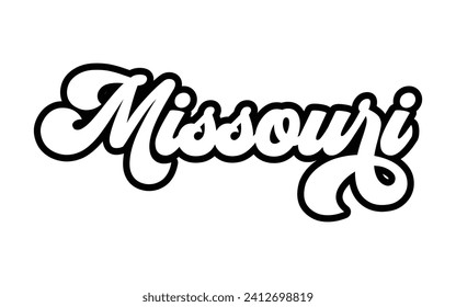 Vector de caligrafía de diseño de grabado a mano de Missouri, vectores de texto de Missouri diseño de tipografía de moda