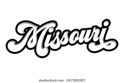 Vector de caligrafía de diseño de grabado a mano de Missouri, vectores de texto de Missouri diseño de tipografía de moda