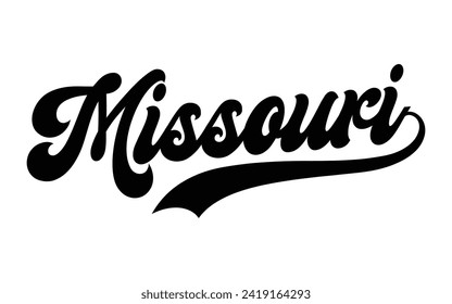 Vector de caligrafía de diseño de grabado a mano de Missouri, vectores de texto de Missouri diseño de tipografía de moda