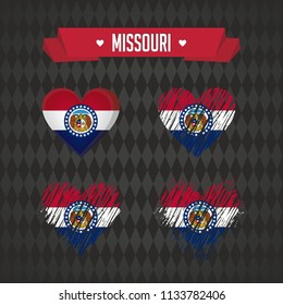 Missouri heart with flag inside. Grunge vector graphic symbols