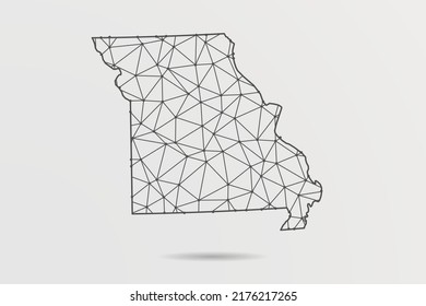 Missouri Map - Abstract mash line and point scales on white background with USA Map. Wire Frame 3D mesh polygonal network line, design sphere, dot and structure -  Vector illustration eps 10
