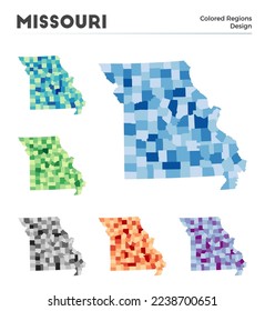 Missouri map collection. Borders of Missouri for your infographic. Colored US state regions. Vector illustration.