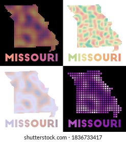 Missouri map. Collection of map of Missouri in dotted style. Borders of the us state filled with rectangles for your design. Vector illustration.