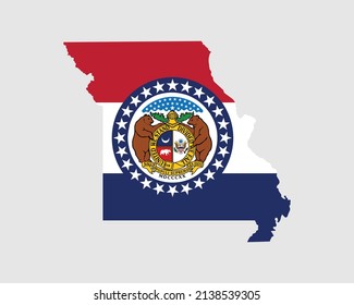 Missouri Map Flag. Map of MO, USA with the state flag. United States, America, American, United States of America, US State Banner. Vector illustration.