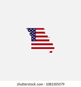 Missouri Map and Flag of United States Vector Illustration