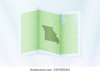 Mapa de Missouri, papel doblado con mapa de Misuri. Ilustración vectorial.