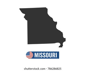 Missouri map isolated on white background silhouette. Missouri USA state. American flag. Vector illustration.