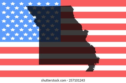 missouri  map on a vintage american flag background
