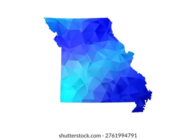 Missouri map - Polygon Style Vector Illustration in Blue Gradient, Low Poly Geometric Design, Isolated on White Background, Perfect for Infographics, Education, and Modern Presentations.