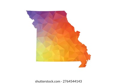 Missouri Map - Polygon Style Vector Illustration in Rainbow Gradient, Low Poly Multicolor Geometric Design, Isolated on White Background, Suitable for Reports, and Creative Projects.