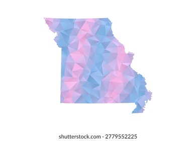 Missouri Map - Polygon Style Vector Illustration in Pastel Blue and Pink Gradient, Low Poly Geometric Design, Isolated on White Background for Infographics and Education.