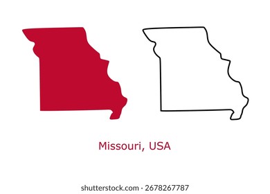 Conjunto de mapas de Missouri. Missouri Estados Unidos mapa Vector. Missouri rojo y mapa de contorno sobre fondo blanco