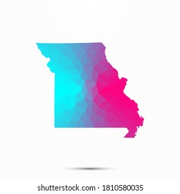 Missouri map triangle low poly geometric polygonal abstract style. Cyan pink gradient abstract tessellation modern design background low poly Missouri abstract map. Vector illustration