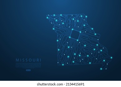 Missouri Map - United States of America Map vector with Abstract futuristic circuit board. High-tech technology mash line and point scales on dark background - Vector illustration ep 10 