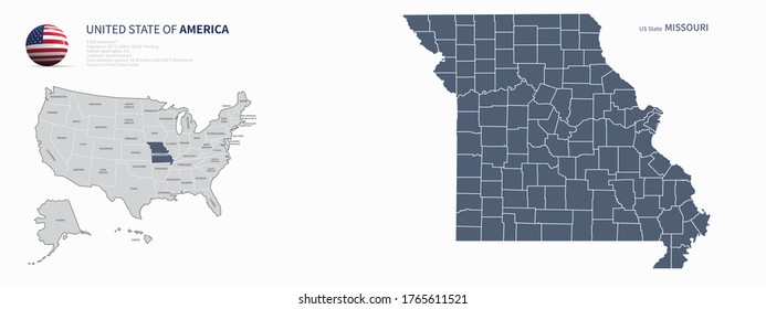 missouri-Karte. u.s. stellt Vektorkarte von Missouri dar. Wir Zustandskarte. 