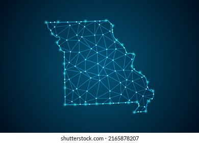 Missouri Map - USA Map mash line and point scales on blue technology background. Wire Frame 3D mesh polygonal network line, design sphere, dot and structure -  Vector illustration eps 10