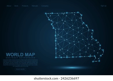 Missouri Map - USA Map mash line and point scales on blue technology background. Wire Frame 3D mesh polygonal network line, design sphere, dot and structure - Vector illustration eps 10