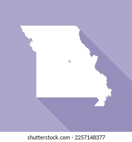 Ilustración vectorial del mapa de Misuri. Mapa plano de color lavanda del estado medio occidental con la capital - Ciudad Jefferson. Estados Unidos de América, infografía, conceptos geográficos.