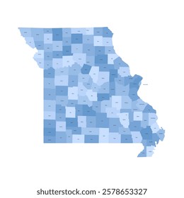 Missouri, MO - detailed political map of US state. Administrative map divided into counties. Blue map with county name labels. Vector illustration