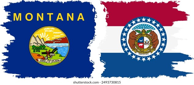 Missouri and Montana states grunge brush flags connection, vector