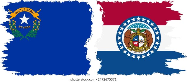 Missouri and Nevada states grunge brush flags connection, vector