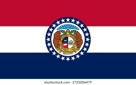 Offizielle Flagge von Missouri. Teil der Vereinigten Staaten von Amerika. Sauberes Design für Print-, Web- oder Bildungszwecke. Vektorgrafik.