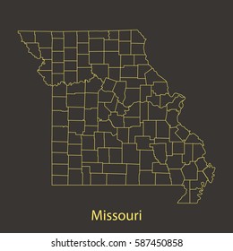 Missouri outline,stroke of map with administrative division. Vector illustration