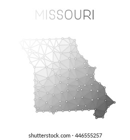 Missouri polygonal vector map. Molecular structure US state map design. Network connections polygonal Missouri map in geometric style for your infographics.
