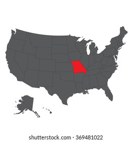 Missouri red map on gray USA map vector