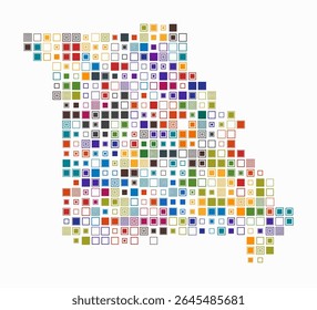 Missouri, shape of the state build of colored cells. Digital style map of the Missouri on white background. Large size square blocks. Modern vector illustration.