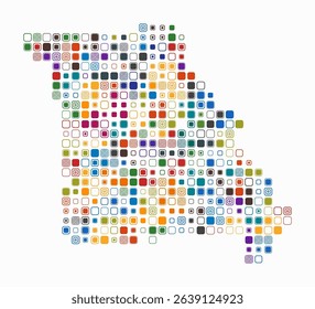 Missouri, shape of the state built of colored cells. Digital style map of Missouri on a white background. Large size rounded square blocks. Awesome vector illustration.