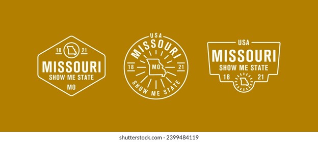 Missouri - Muéstrame Estado. Logo del estado de Misuri, etiqueta, afiche. Afiche de época. Imprimir para camisetas, tipografía. Ilustración del vector