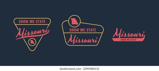 Missouri - Muéstrame Estado. Logo del estado de Misuri, etiqueta, afiche. Afiche de época. Imprimir para camisetas, tipografía. Ilustración del vector