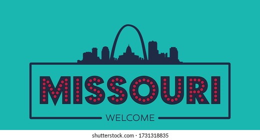 Missouri skyline silhouette flat design typographic vector illustration.