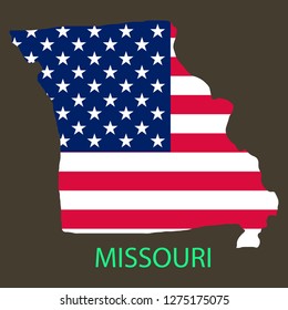 Missouri state of America with map. Flag print on map of USA for geographic themes. Map of Missouri state.