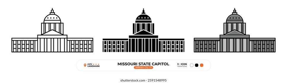 Missouri State Capitol Line Icon. US Jefferson City, Color icon, Symbol, Silhouette, Editable Stroke.
