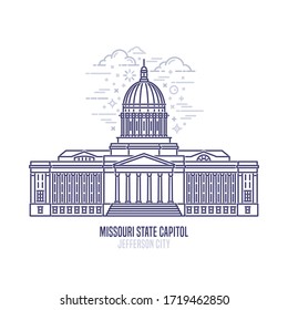 Missouri State Capitol located in Jefferson City. The state capitol building and government of U.S. state Missouri . The great example of Classical Revival style. City sight linear vector icon