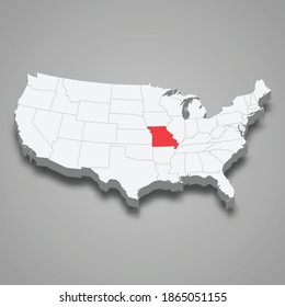Missouri state location within United States 3d isometric map