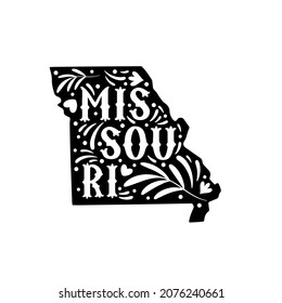 Missouri state map with doodle decorative ornaments. For printing on souvenirs and T-shirts