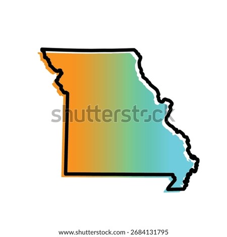 Missouri state map featuring smooth gradient colors and a clean outline design. This modern and vibrant vector illustration is ideal for digital projects, infographics, presentations, and cartographic