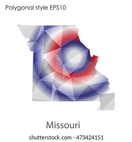 Missouri state map in geometric polygonal,mosaic style.Abstract gems triangle,modern design background. Vector illustration EPS10