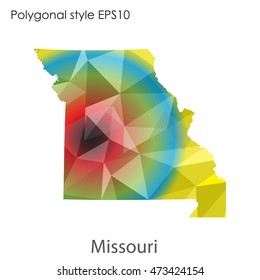 Missouri state map in geometric polygonal,mosaic style.Abstract gems triangle,modern design background. Vector illustration EPS10