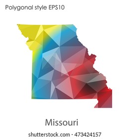 Missouri state map in geometric polygonal,mosaic style.Abstract gems triangle,modern design background. Vector illustration EPS10