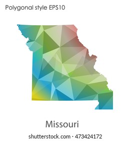Missouri state map in geometric polygonal,mosaic style.Abstract gems triangle,modern design background. Vector illustration EPS10