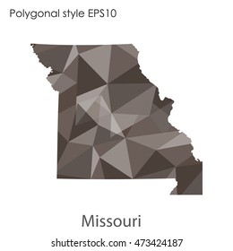 Missouri state map in geometric polygonal,mosaic style.Abstract gems triangle,modern design background. Vector illustration EPS10