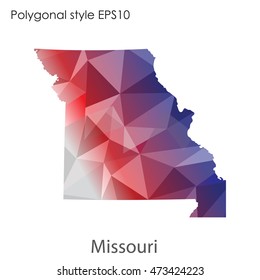 Missouri state map in geometric polygonal,mosaic style.Abstract gems triangle,modern design background. Vector illustration EPS10