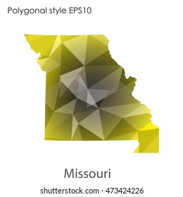 Missouri state map in geometric polygonal,mosaic style.Abstract gems triangle,modern design background. Vector illustration EPS10